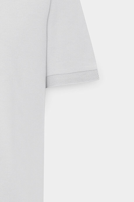 %100 Pamuk Kıvrılmaz Pike Polo Yaka Slim Fit Dar Kesim Beyaz Tişört resmi