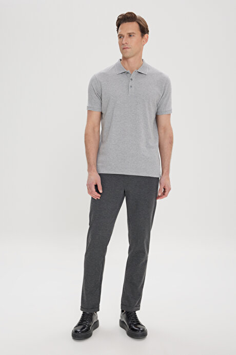%100 Pamuk Kıvrılmaz Pike Polo Yaka Slim Fit Dar Kesim Gri Melanj Tişört resmi