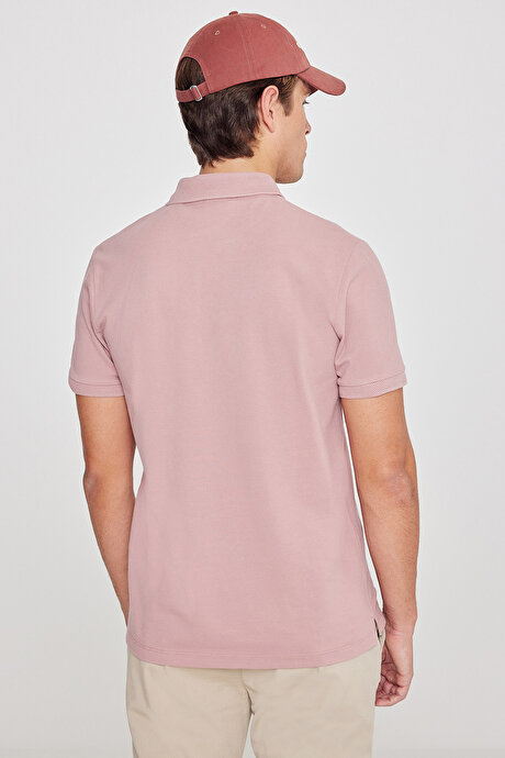 %100 Pamuk Kıvrılmaz Pike Polo Yaka Slim Fit Dar Kesim Gül Kurusu Tişört resmi