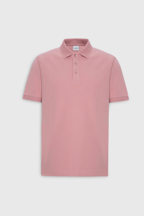 %100 Pamuk Kıvrılmaz Pike Polo Yaka Slim Fit Dar Kesim Gül Kurusu Tişört resmi
