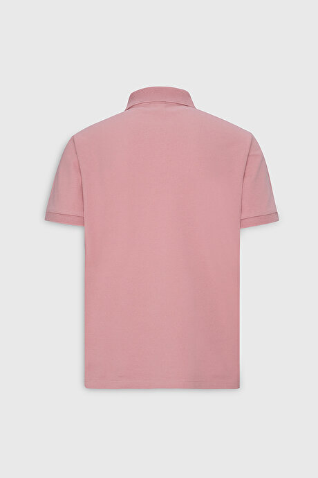 %100 Pamuk Kıvrılmaz Pike Polo Yaka Slim Fit Dar Kesim Gül Kurusu Tişört resmi