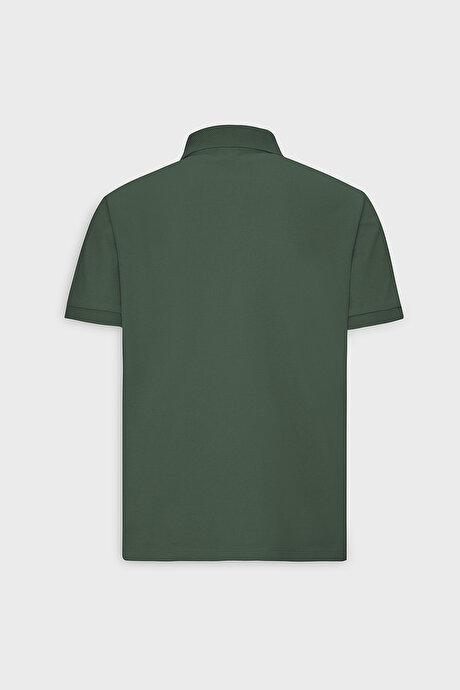 %100 Pamuk Kıvrılmaz Pike Polo Yaka Slim Fit Dar Kesim Haki Tişört resmi