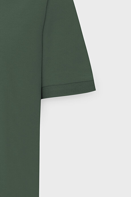 %100 Pamuk Kıvrılmaz Pike Polo Yaka Slim Fit Dar Kesim Haki Tişört resmi