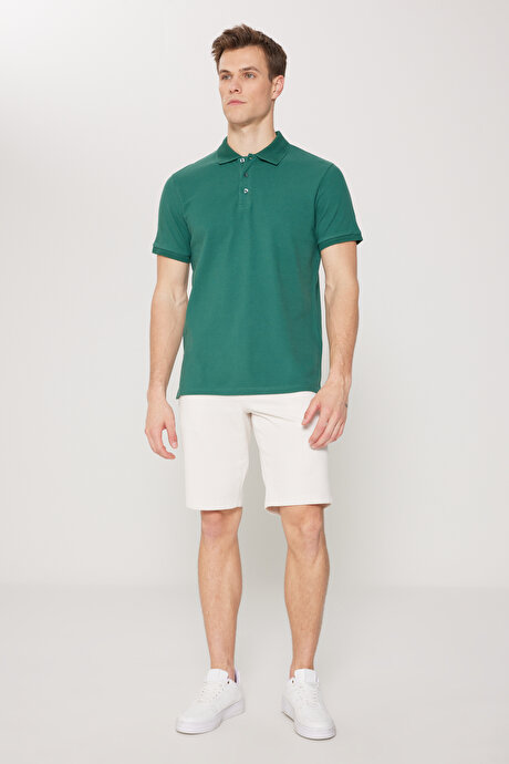 %100 Pamuk Kıvrılmaz Pike Polo Yaka Slim Fit Dar Kesim Koyu Yeşil Tişört resmi