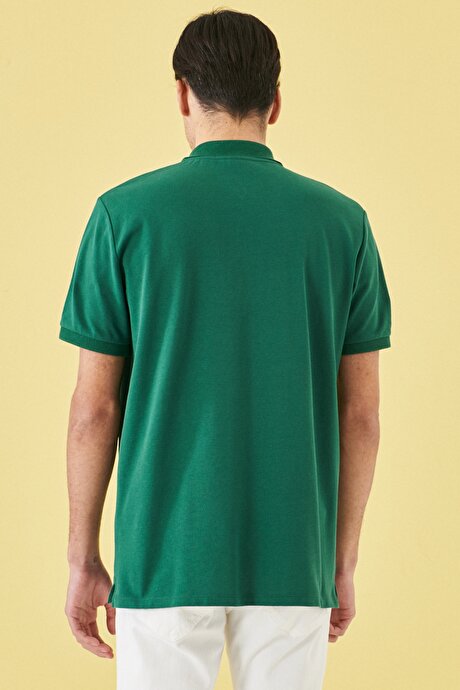 Slim Fit Dar Kesim Polo Yaka %100 Pamuk Kısa Kollu Koyu Yeşil Tişört resmi