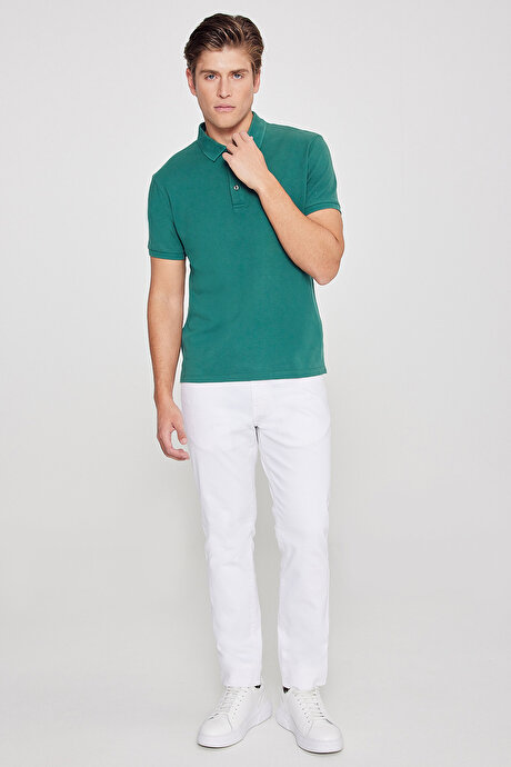 %100 Pamuk Kıvrılmaz Pike Polo Yaka Slim Fit Dar Kesim Koyu Yeşil Tişört resmi