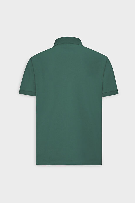 %100 Pamuk Kıvrılmaz Pike Polo Yaka Slim Fit Dar Kesim Koyu Yeşil Tişört resmi