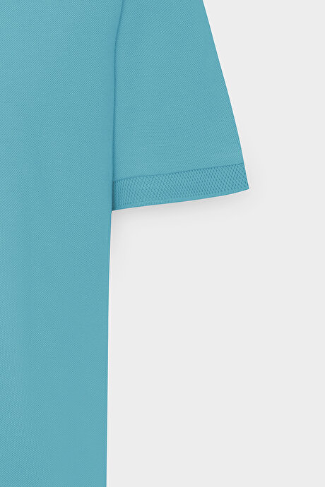 %100 Pamuk Kıvrılmaz Pike Polo Yaka Slim Fit Dar Kesim Petrol Tişört resmi