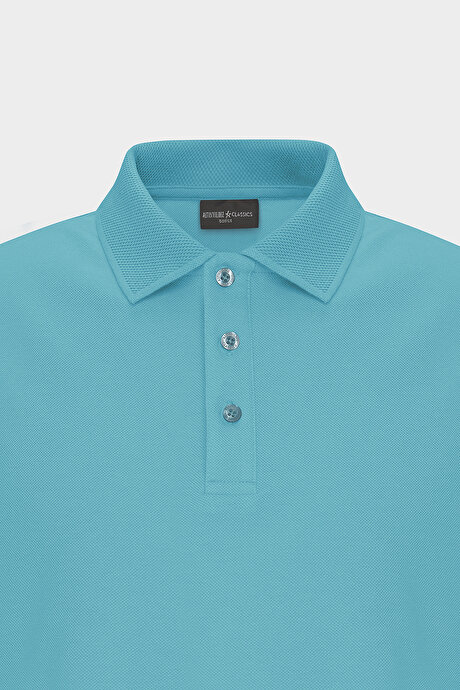 %100 Pamuk Kıvrılmaz Pike Polo Yaka Slim Fit Dar Kesim Petrol Tişört resmi