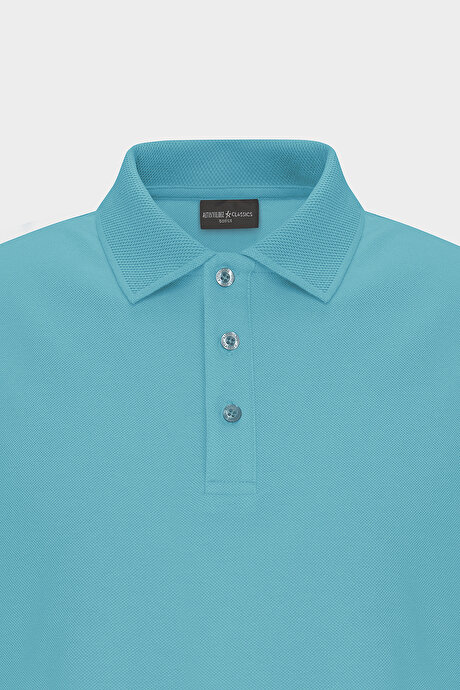 %100 Pamuk Kıvrılmaz Pike Polo Yaka Slim Fit Dar Kesim Petrol Tişört resmi