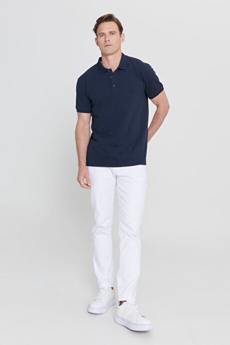 %100 Pamuk Kıvrılmaz Pike Polo Yaka Slim Fit Dar Kesim Prusya Lacivert Tişört resmi