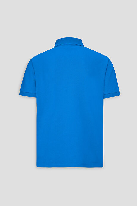 %100 Pamuk Kıvrılmaz Pike Polo Yaka Slim Fit Dar Kesim Royal Mavi Tişört resmi