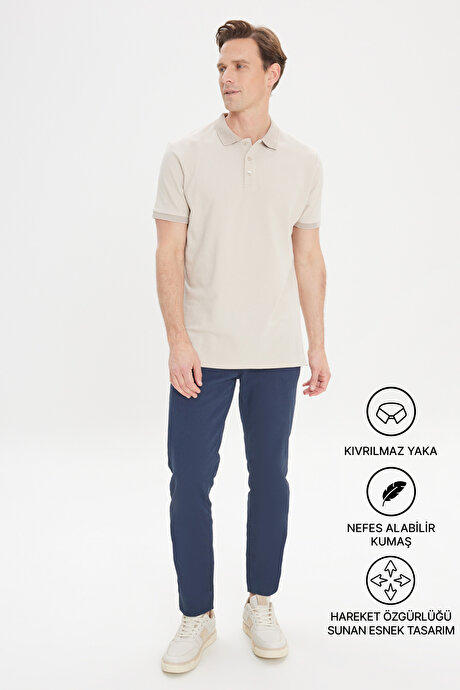 %100 Pamuk Kıvrılmaz Pike Polo Yaka Slim Fit Dar Kesim Safari Tişört resmi