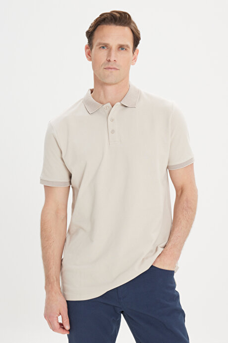 %100 Pamuk Kıvrılmaz Pike Polo Yaka Slim Fit Dar Kesim Safari Tişört resmi