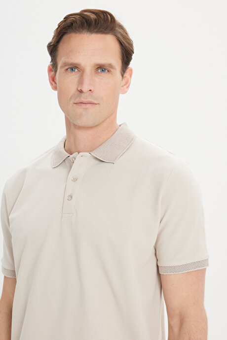 %100 Pamuk Kıvrılmaz Pike Polo Yaka Slim Fit Dar Kesim Safari Tişört resmi