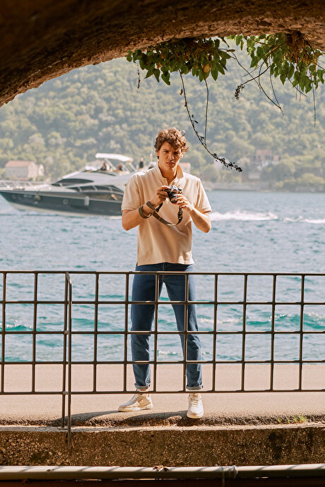 %100 Pamuk Kıvrılmaz Pike Polo Yaka Slim Fit Dar Kesim Safari Tişört resmi