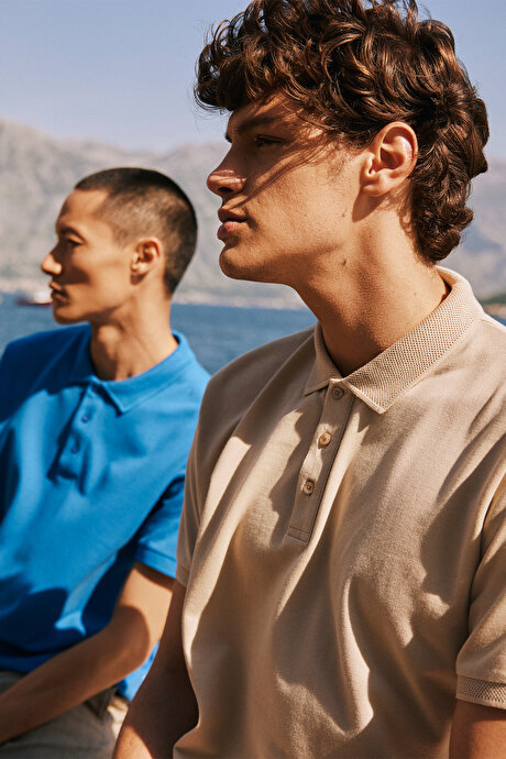 %100 Pamuk Kıvrılmaz Pike Polo Yaka Slim Fit Dar Kesim Safari Tişört resmi