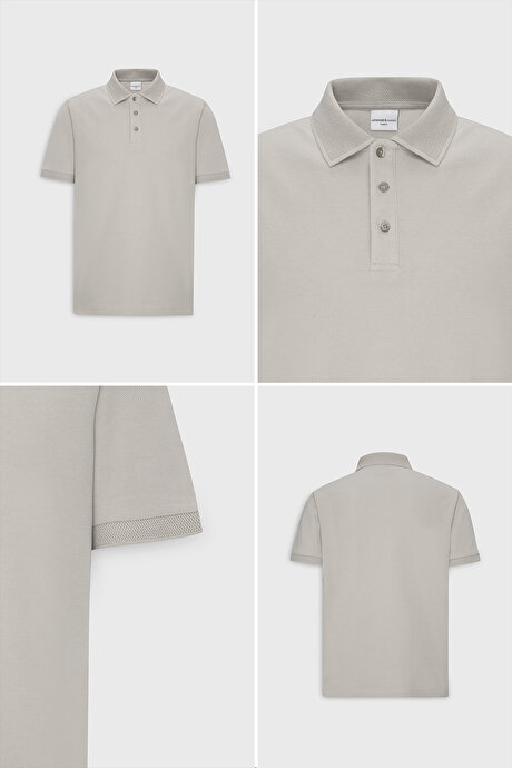 %100 Pamuk Kıvrılmaz Pike Polo Yaka Slim Fit Dar Kesim Safari Tişört resmi