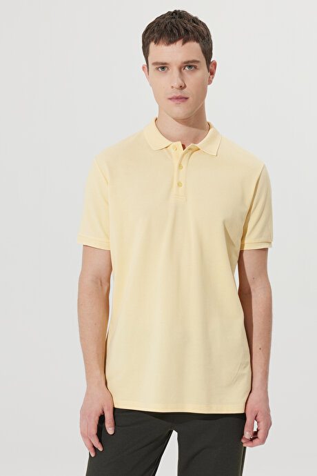 %100 Pamuk Kıvrılmaz Pike Polo Yaka Slim Fit Dar Kesim Sarı Tişört resmi
