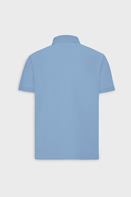 %100 Pamuk Kıvrılmaz Pike Polo Yaka Slim Fit Dar Kesim Açık Mavi Tişört resmi
