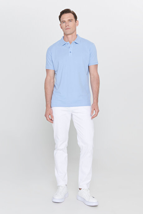 %100 Pamuk Kıvrılmaz Pike Polo Yaka Slim Fit Dar Kesim Açık Mavi Tişört resmi