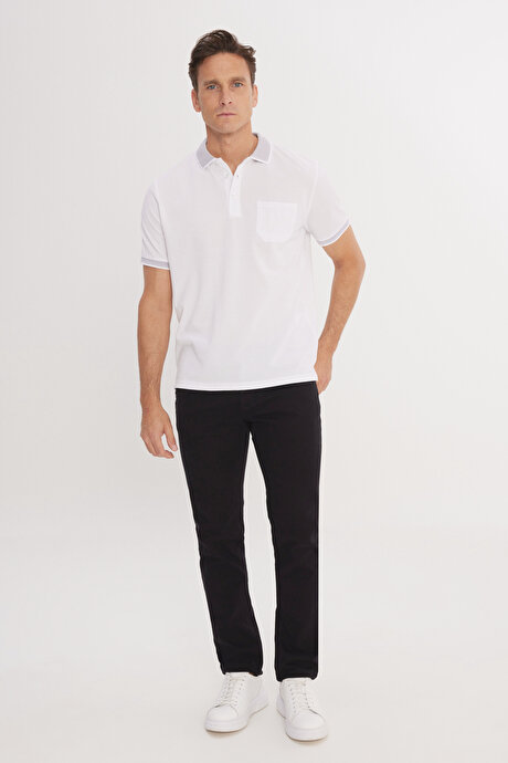 Pamuklu Comfort Fit Rahat Kesim Polo Yaka Cepli Beyaz-Beyaz Tişört resmi