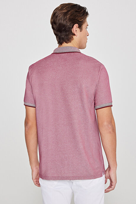 Pamuklu Comfort Fit Rahat Kesim Polo Yaka Cepli Bordo Tişört resmi