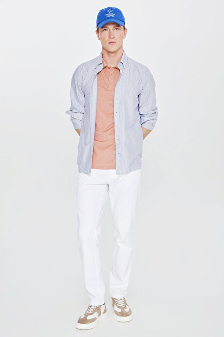 Pamuklu Comfort Fit Rahat Kesim Polo Yaka Cepli Kiremit-Bej Tişört resmi