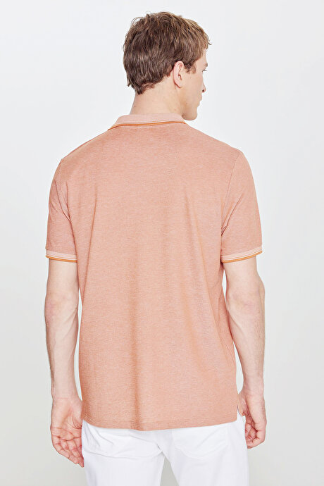 Pamuklu Comfort Fit Rahat Kesim Polo Yaka Cepli Kiremit-Bej Tişört resmi