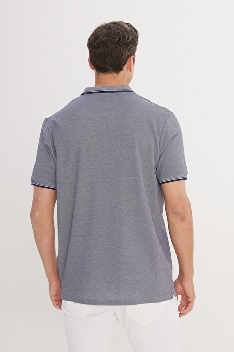 Pamuklu Comfort Fit Rahat Kesim Polo Yaka Cepli Lacivert Tişört resmi