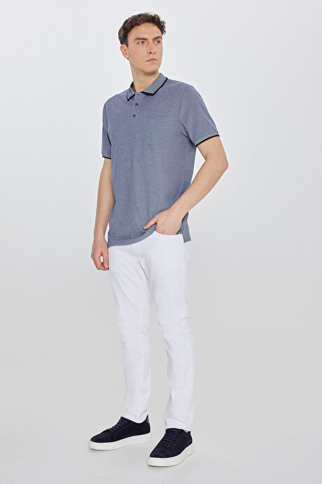 Pamuklu Comfort Fit Rahat Kesim Polo Yaka Cepli Lacivert Tişört resmi