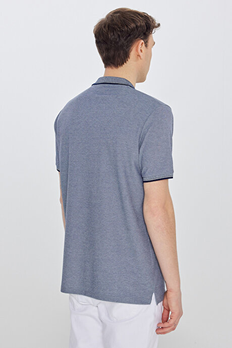 Pamuklu Comfort Fit Rahat Kesim Polo Yaka Cepli Lacivert Tişört resmi