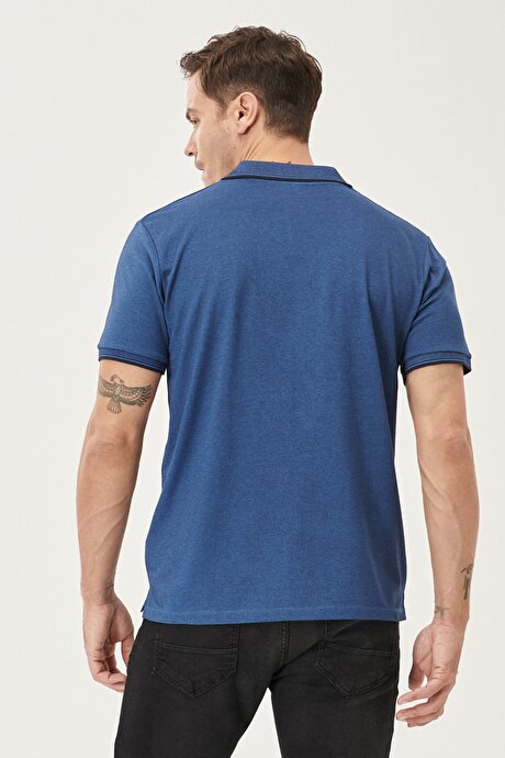 Pamuklu Comfort Fit Rahat Kesim Polo Yaka Cepli Lacivert-İndigo Tişört resmi