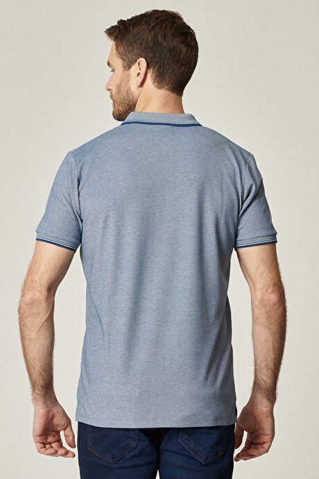 Pamuklu Comfort Fit Rahat Kesim Polo Yaka Cepli İndigo-Beyaz Tişört resmi