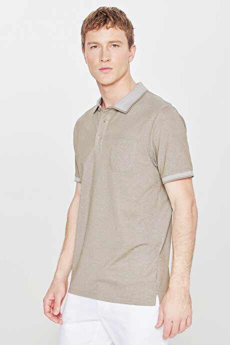 Pamuklu Comfort Fit Rahat Kesim Polo Yaka Cepli Nefti-Beyaz Tişört resmi