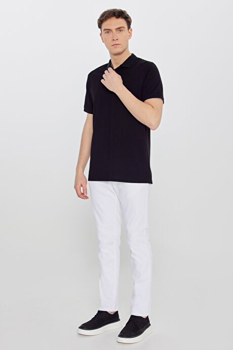 Pamuklu Comfort Fit Rahat Kesim Polo Yaka Cepli Siyah-Siyah Tişört resmi