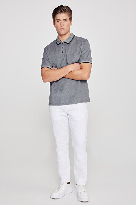 Pamuklu Comfort Fit Rahat Kesim Polo Yaka Cepli Siyah Tişört resmi