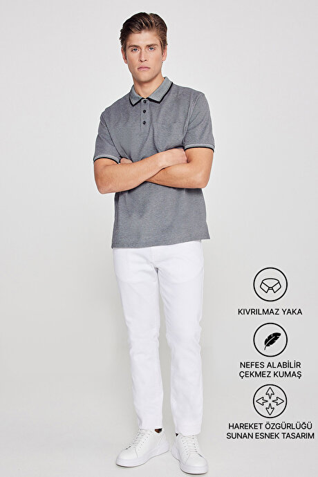 Pamuklu Comfort Fit Rahat Kesim Polo Yaka Cepli Siyah Tişört resmi