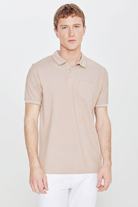 Pamuklu Comfort Fit Rahat Kesim Polo Yaka Cepli Vizon Tişört resmi