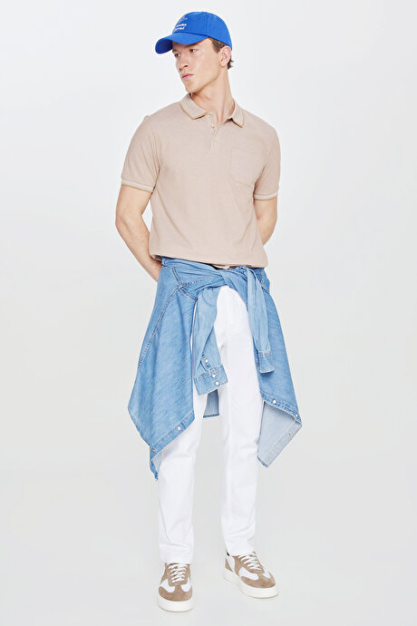 Pamuklu Comfort Fit Rahat Kesim Polo Yaka Cepli Vizon Tişört resmi