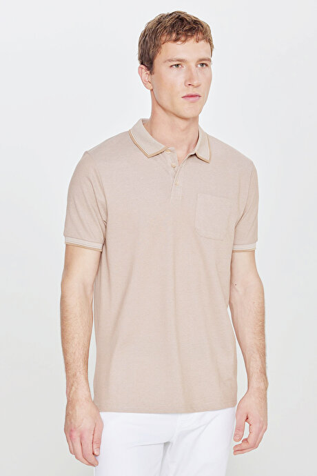 Pamuklu Comfort Fit Rahat Kesim Polo Yaka Cepli Vizon Tişört resmi
