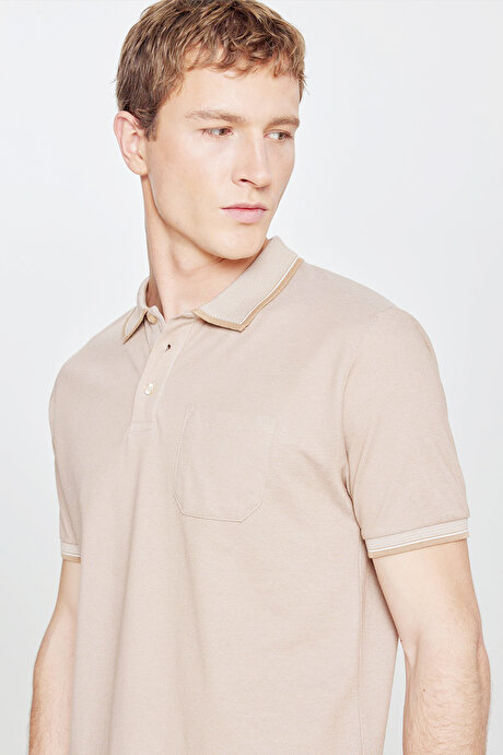 Pamuklu Comfort Fit Rahat Kesim Polo Yaka Cepli Vizon Tişört resmi