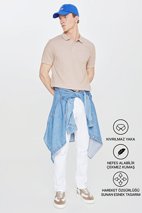 Pamuklu Comfort Fit Rahat Kesim Polo Yaka Cepli Vizon Tişört resmi