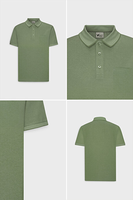Pamuklu Comfort Fit Rahat Kesim Polo Yaka Cepli Yeşil Tişört resmi
