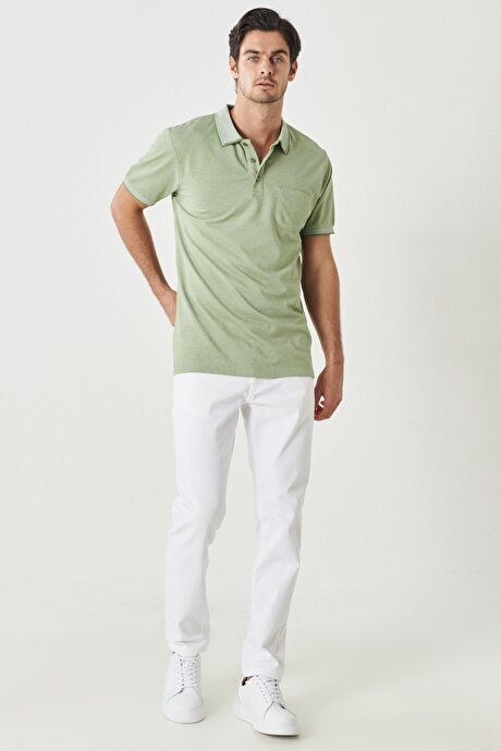 Regular Fit Geniş Kesim Polo Yaka Cepli Yeşil Tişört resmi