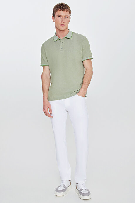 Pamuklu Comfort Fit Rahat Kesim Polo Yaka Cepli Yeşil Tişört resmi