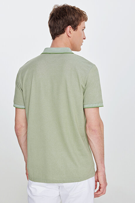Pamuklu Comfort Fit Rahat Kesim Polo Yaka Cepli Yeşil Tişört resmi