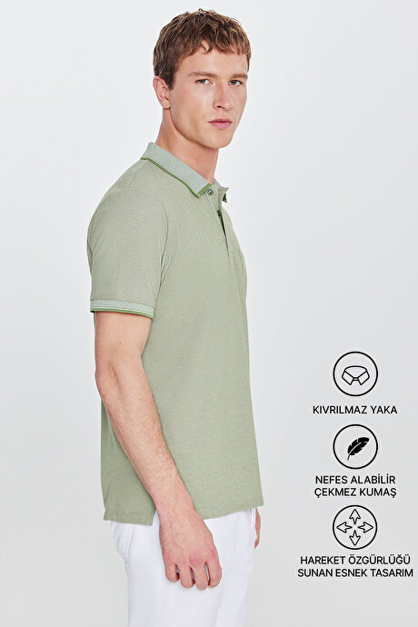 Pamuklu Comfort Fit Rahat Kesim Polo Yaka Cepli Yeşil Tişört resmi