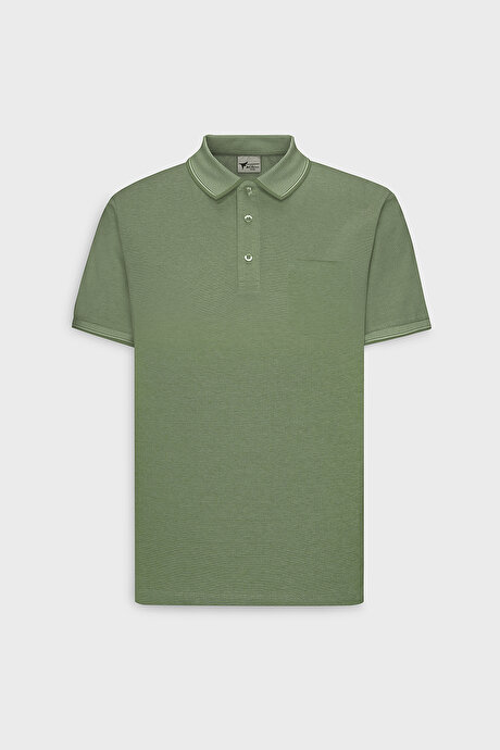 Pamuklu Comfort Fit Rahat Kesim Polo Yaka Cepli Yeşil Tişört resmi