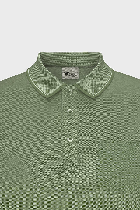 Pamuklu Comfort Fit Rahat Kesim Polo Yaka Cepli Yeşil Tişört resmi